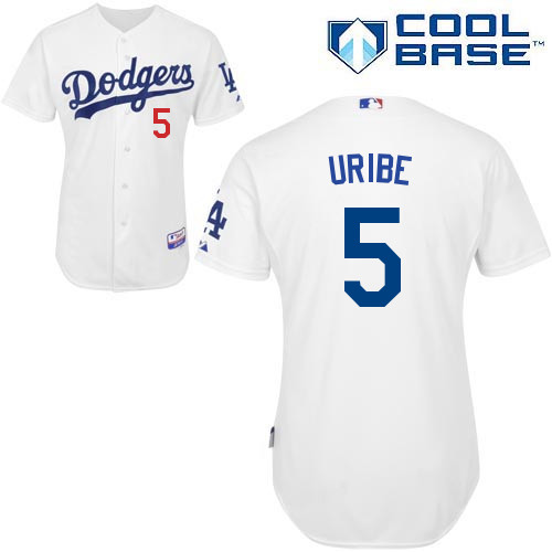 Juan Uribe #5 mlb Jersey-L A Dodgers Women's Authentic Home White Cool Base Baseball Jersey